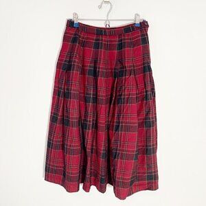 VIntage Pendleton Red Black Plaid Wool Skirt Petite 10 Pleated Midi‎ Made in USA